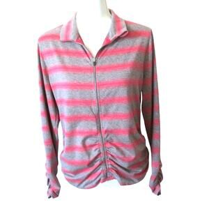 Calvin Klein Women's Long Sleeve Pink & Gray Striped Full Zip Shirt Size XL